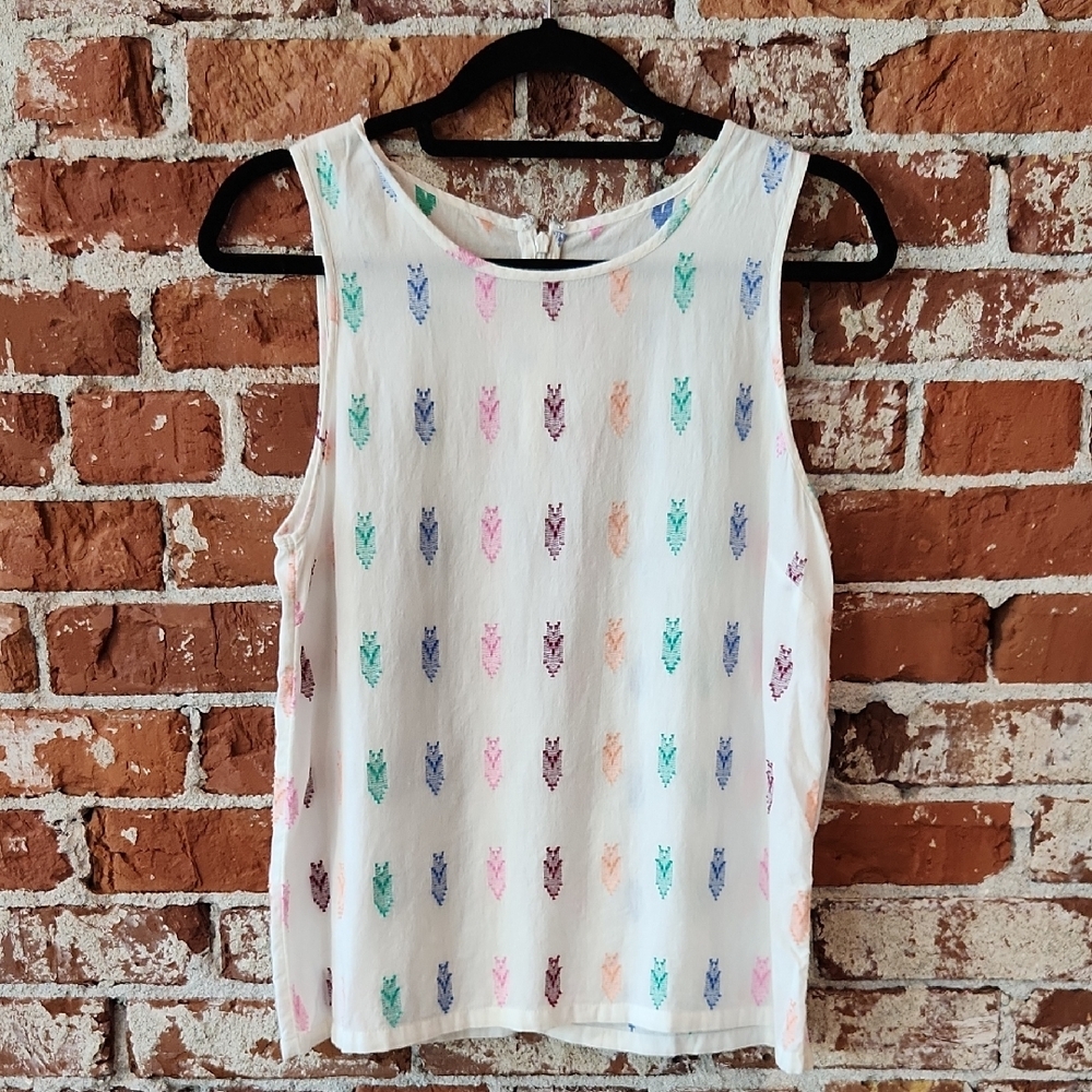 J. Crew White Tank Top with Multi Color Embroidered Arrows